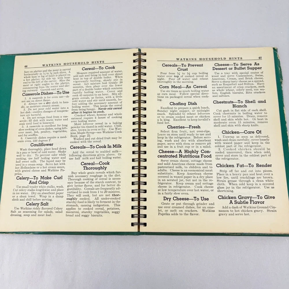 Vintage 1941 Watkins Household Hints Elaine Allen Spiral Bound Reference Book